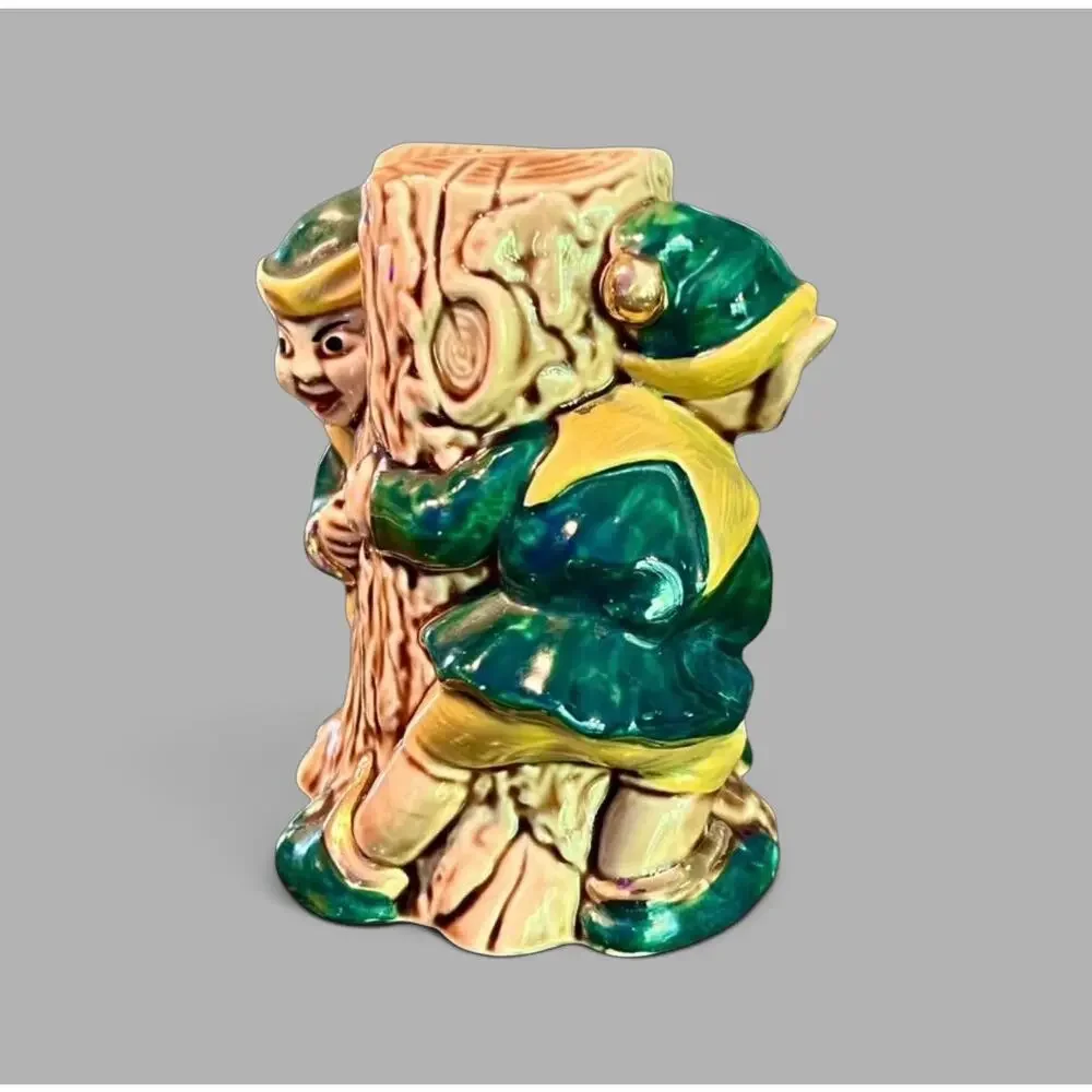 Vintage 1950s Japan Elf Pixie Salt Pepper Shakers-Tree-Christmas-MCM-Kitsch-Pair